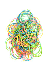 colorful rubber bands (yellow, green, red, blue, pink)
