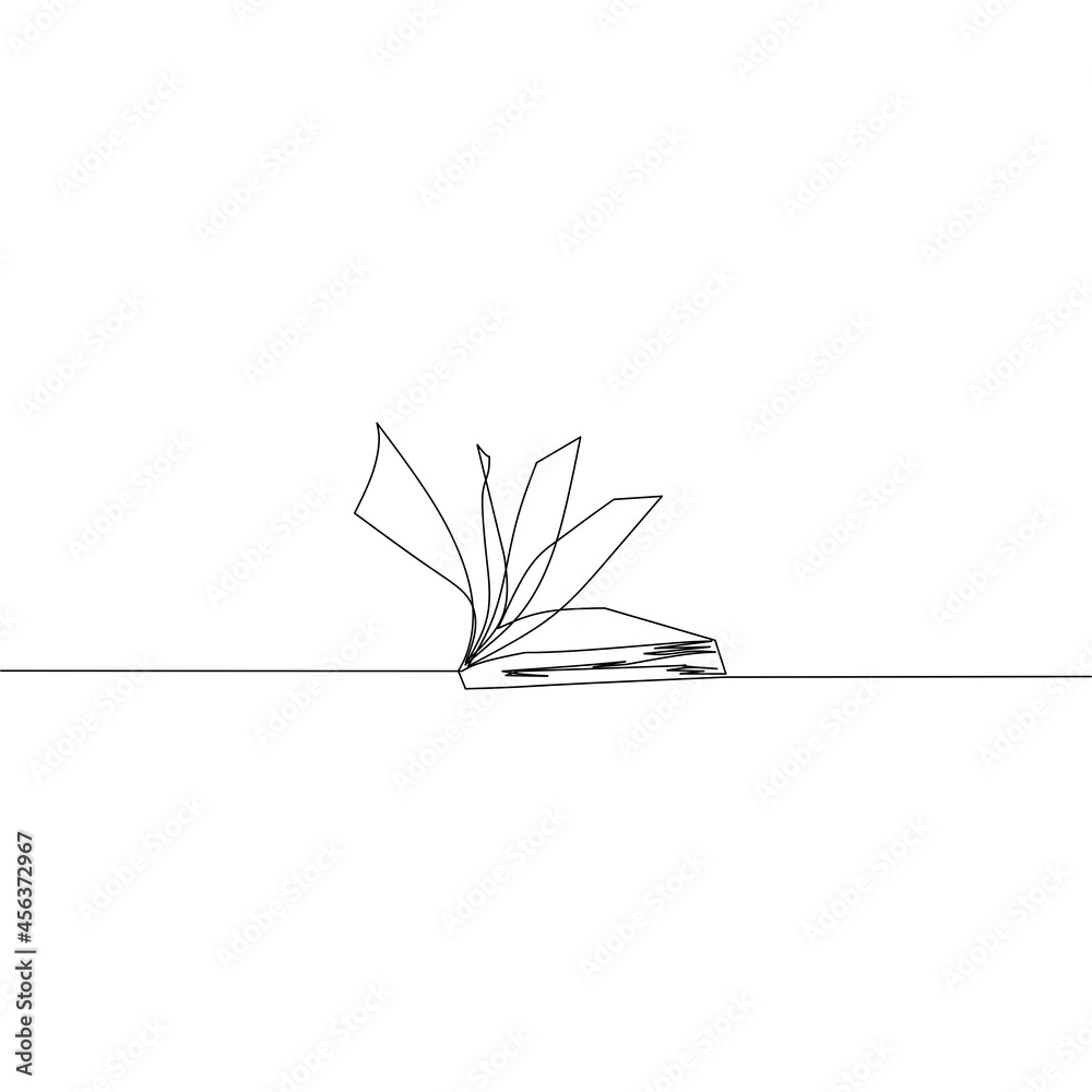 Wall mural Continuous line drawing of book, object one line, single line art, open book design, vector illustration