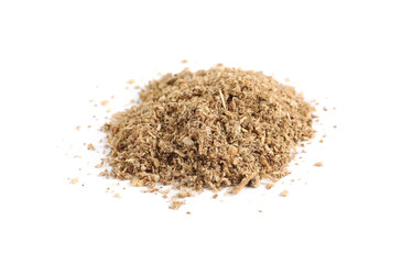 Heap of powdered coriander isolated on white
