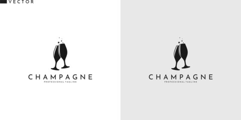 Champagne flute. Wine shop logo