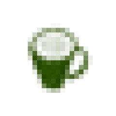 Pixel art of green tea on cup illustration isolated 