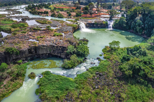 Royalty high quality free stock image aerial view of Dray Sap waterfall, Buon Me Thuot, Vietnam. Dray Sap waterfall is one of the top 10 waterfalls in Vietnam. Aerial view