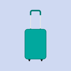 Green travel bag or suitcase. Isolated on purple. Vector illustration. Flat design vector.