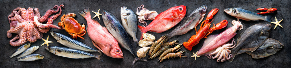 Assortment of fresh fish and seafood
