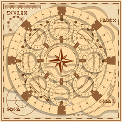 Fototapeta na wymiar Board game on an old map. Vector illustration.