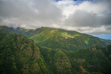 Madeira island view. Mountains and ocean. 