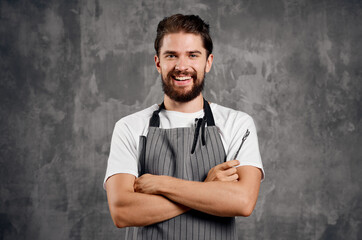 man hairdresser apron professional work barbershop