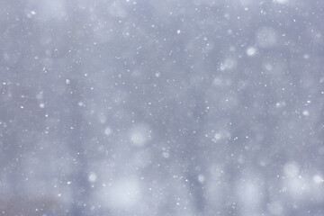blurred background snowfall nature, abstract falling snowflakes design