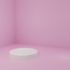 white Product Stand in pink room ,Studio Scene For Product ,minimal design,3D rendering	
