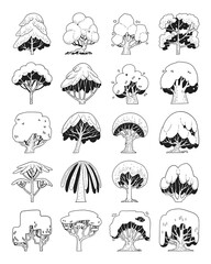 hand drawn vector set of side view tree.