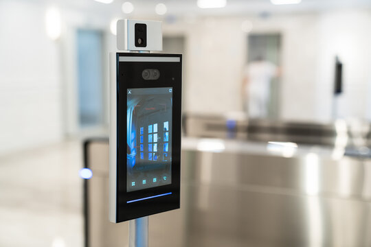 Biometric Scanner On The Turnstile At The Door Of The Building. 