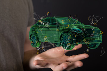Wireframe rendering of autonomous electric car