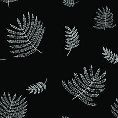 Vector seamless pattern of gray jagged leaves of a plant on a black background. Print for fabric, bed linen, notebooks.