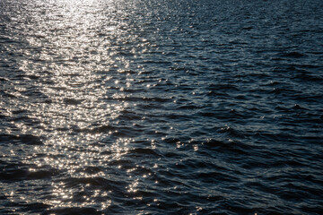 Solar glare on water waves