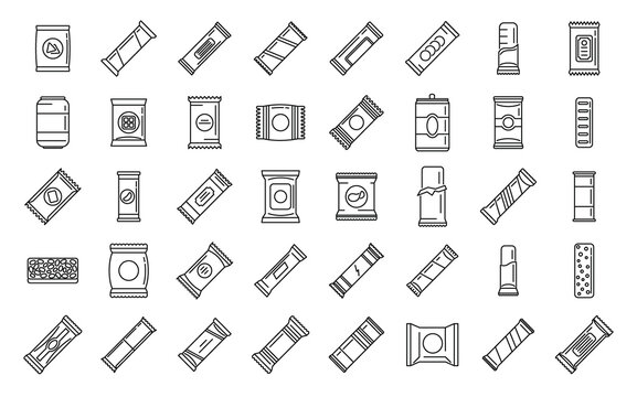 Snack bar icons set outline vector. Candy product