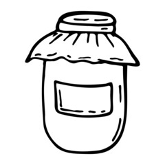 Jar of jam hand drawn vector doodle illustration. Cartoon jar of jam. Isolated on white background. Hand drawn simple element