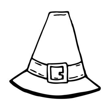 Piligrim hat hand drawn vector doodle illustration. Cartoon piligrim hat. Isolated on white background. Hand drawn simple element