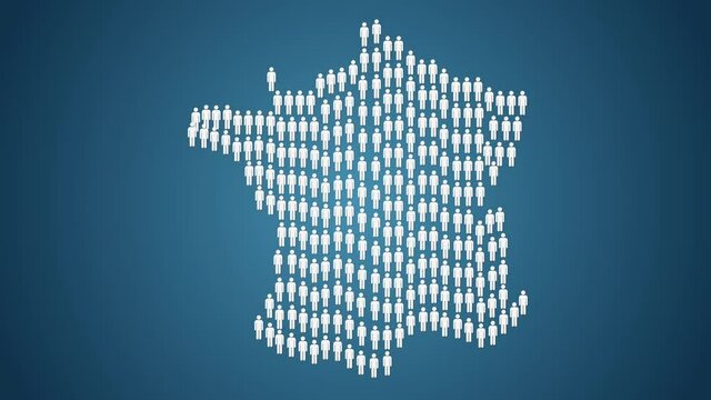 Graphic animation - People symbols in shape of map of France , overpopulation concept