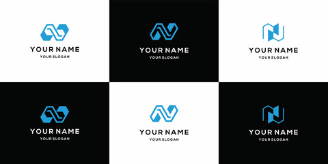 Initial letter N logo icon set design for business of fashion digital technology
