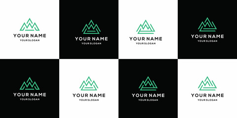 Set of mountain logo design template with line art style