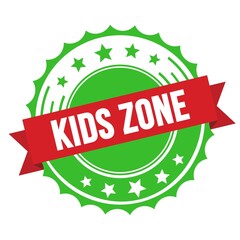 KIDS ZONE text on red green ribbon stamp.