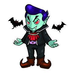 不敵な笑みを浮かべる吸血鬼（アニメ調のベクターイラスト）