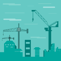 Green city background and crane. vector ,illustration