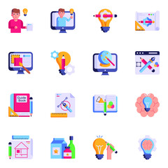 Fototapeta premium Trendy Flat Icons of Designing Equipment