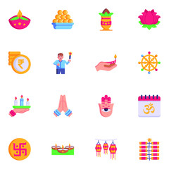 Fototapeta na wymiar Set of Diwali Celebrations Flat Icons