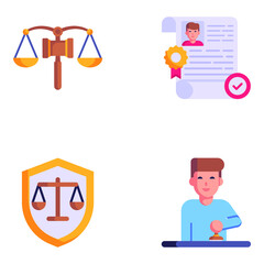 Set of Justice and Authentication Flat Icons 

