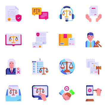 Collection of Legal Support and Services Flat Icons 

