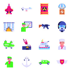 Pack of Army & Navy Flat Icons 

