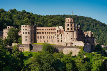 Fototapeta na wymiar The historic castle of Heidelberg, mount Königstuhl in the background. Germany.