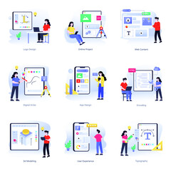 Collection of Flat Digital Design and Development Vectors

