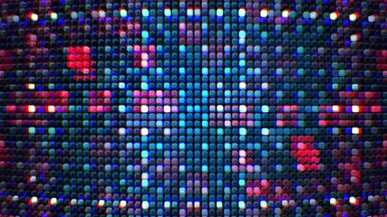 4K 3d rendering Abstract digital technology blue red grid line distort mosaic tile pattern loop motion. Twinkling small blinking shining squared with flicker electrical line. Hi-tech futuristic backgr - Powered by Adobe