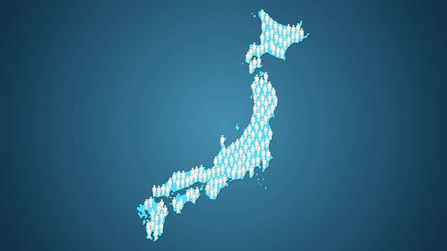 Graphic animation - People symbols in shape of map of Japan , overpopulation concept