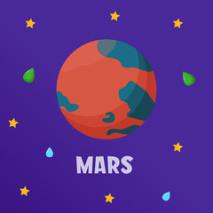 Mars. Type of planets in the solar system. Space. Flat vector illustration