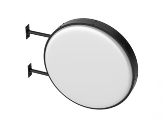 Fototapeta premium Double sided Back lit signage circular board, led glow advertising board, vinyl company sign on brick wall. 3d render illustration.