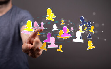 Businessman using data network with his fingers