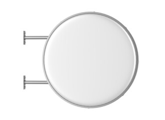 Double sided Back lit signage circular board, led glow advertising board, vinyl company sign on brick wall. 3d render illustration.