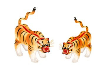 Fototapeta na wymiar 張り子の虎のセット　水彩風イラスト