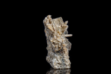 Fototapeta premium Macro mineral stone fluorite with quartz against black background