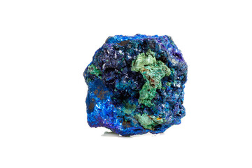 Macro mineral stone malachite with azurite on white background