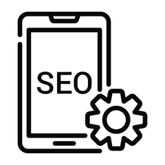 mobile seo outline design, SEO and web flat design for mobile concepts and web apps. Collection of modern infographic logo and pictogram.