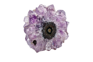 Macro mineral amethyst stone on white background