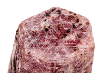 Macro mineral stone Ruby in the breed a white background