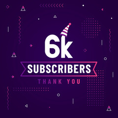 Thank you 6K subscribers, 6000 subscribers celebration modern colorful design.