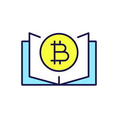 A book with bitcoin RBG color icon. Bookstore thin line vector illustration.