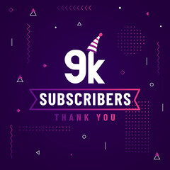 Thank you 9K subscribers, 9000 subscribers celebration modern colorful design.