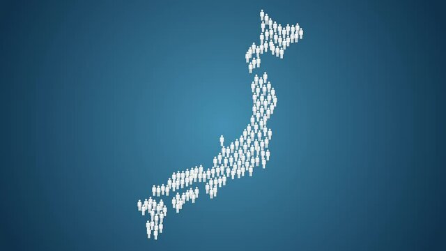 Graphic animation - People symbols in shape of map of Japan , overpopulation concept